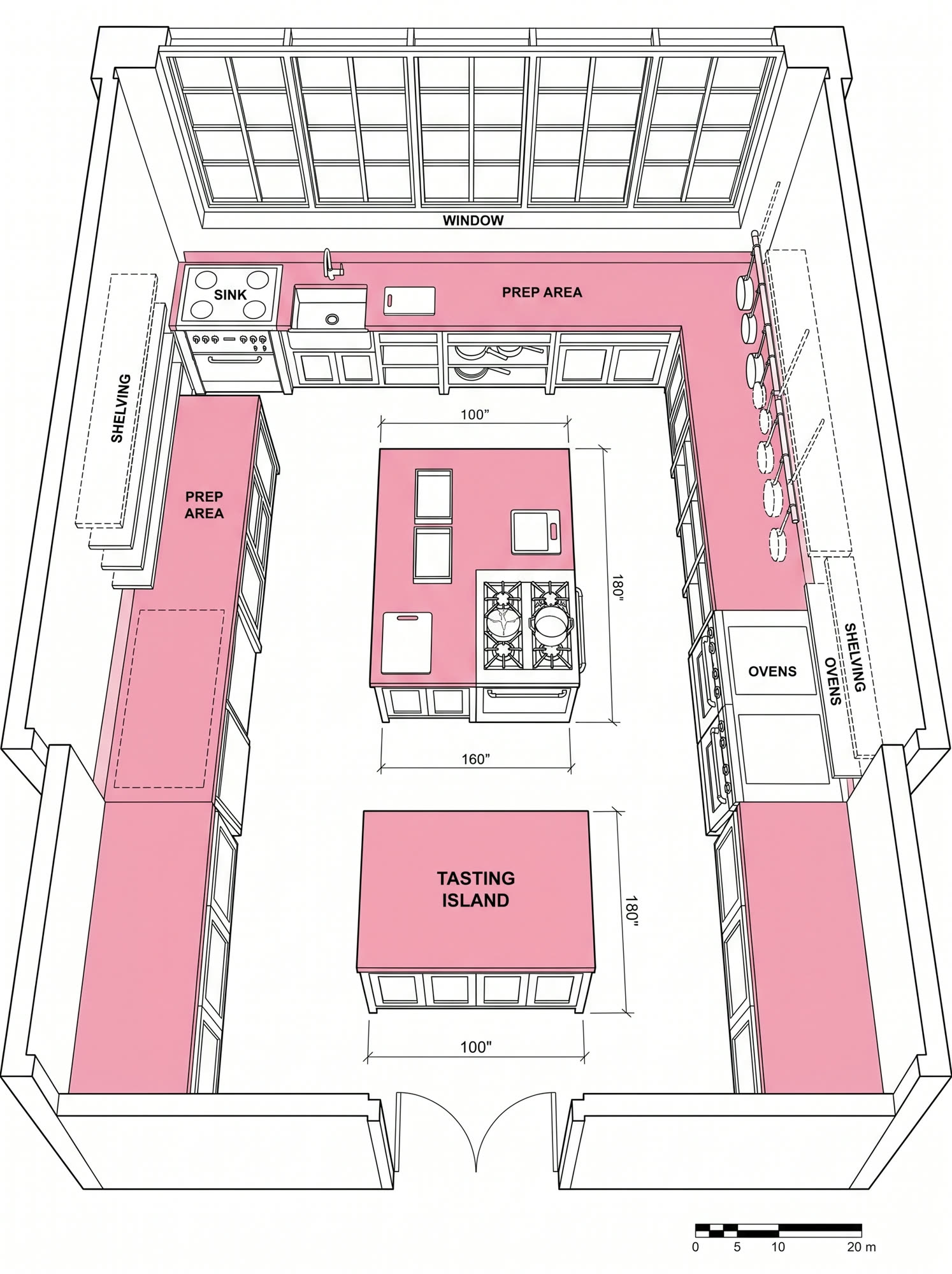 SERVICE — floor plan of the kitchen with the tasting island