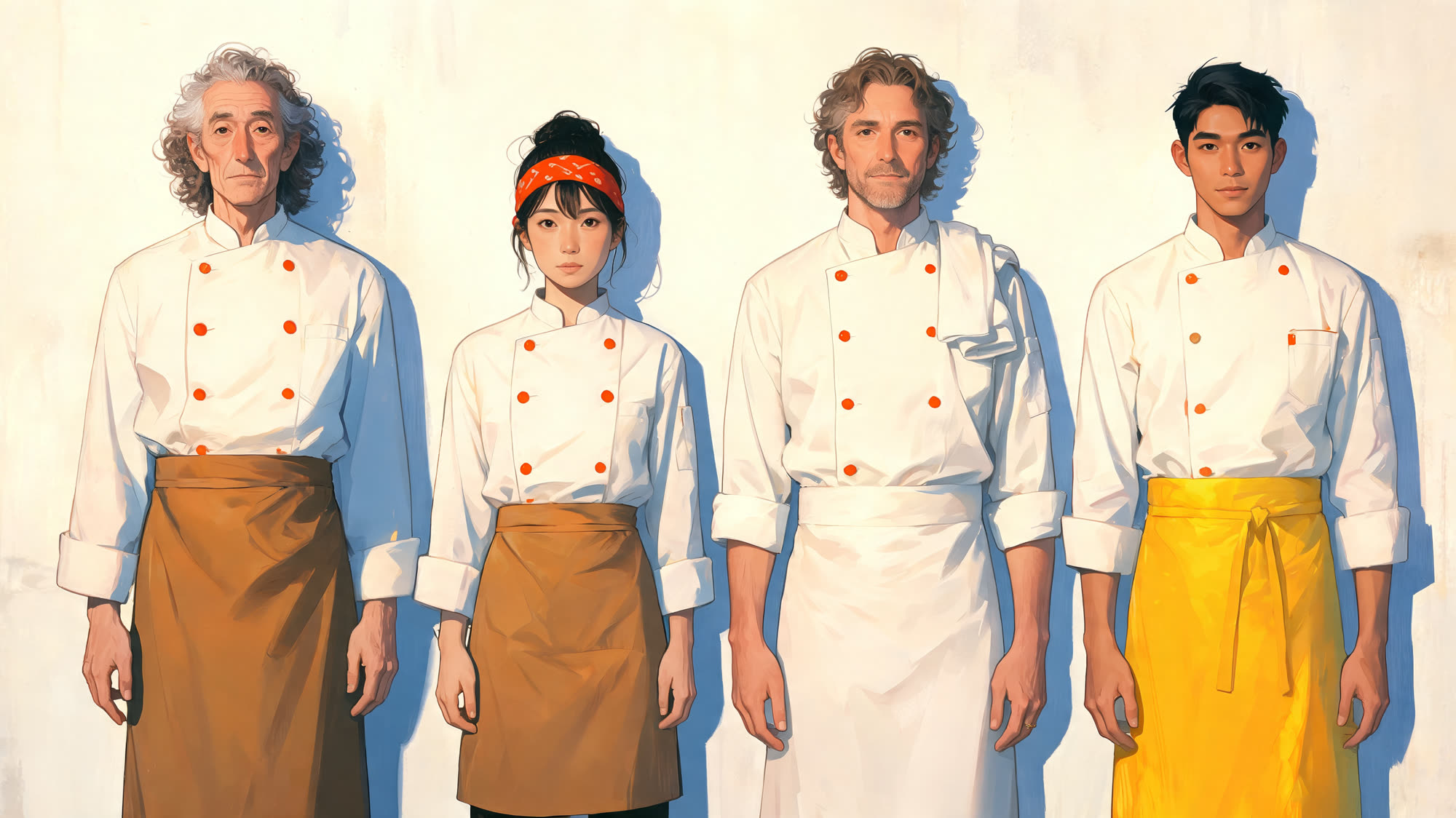 SERVICE — character sheet, four of the six cooks in whites
